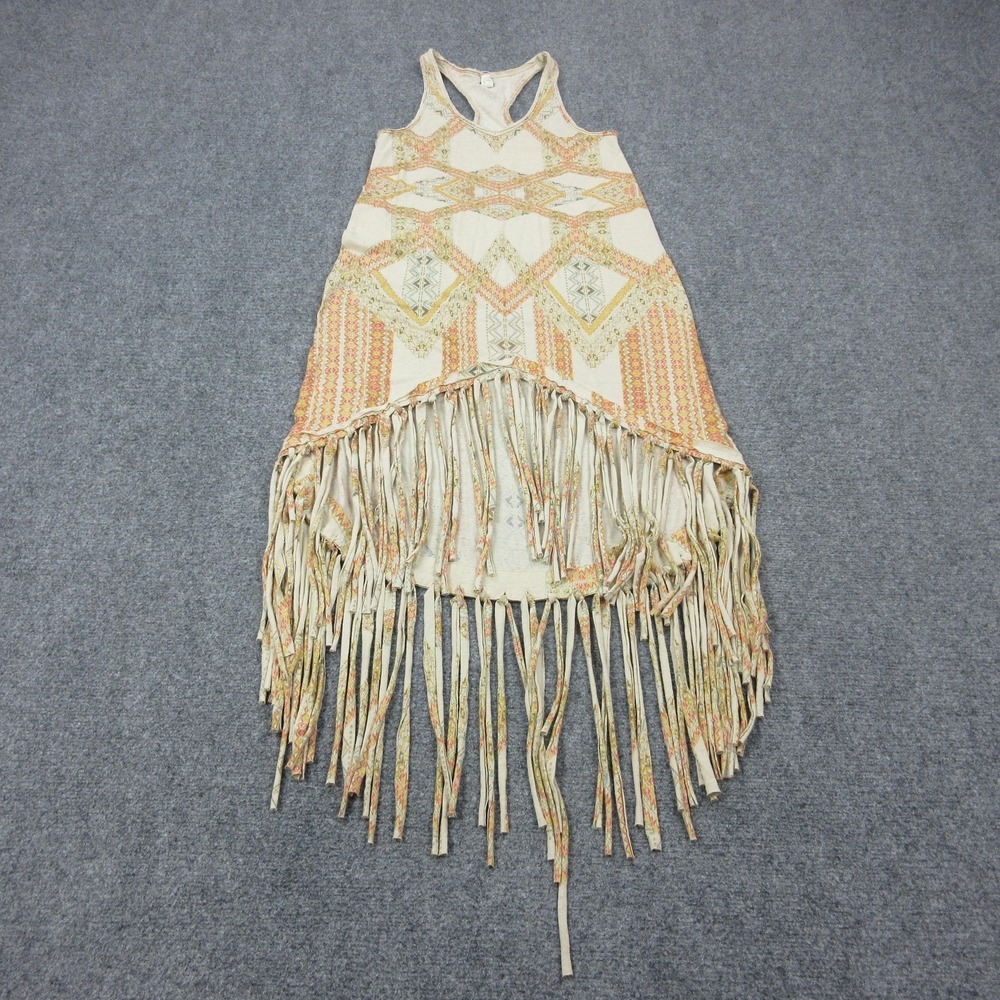 Free People Top Mauna Loa Fringe Womens Small Beige Racerback Boho Festival